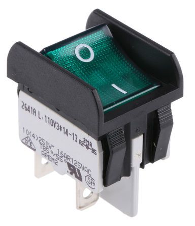 2641LP/2A23321L110V3, APEM Illuminated Double Pole Single Throw (DPST), On-None-Off Rocker Switch Panel Mount, Клавишный переключатель