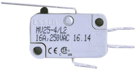 MV25-4/L2, RS PRO SPDT Long Straight Lever Microswitch, 16 A @ 250 V ac, Микропереключатель