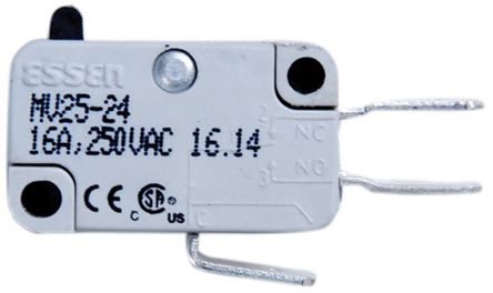 MV25-24, RS PRO SPDT Push Button Microswitch, 16 A @ 250 V ac, Микропереключатель