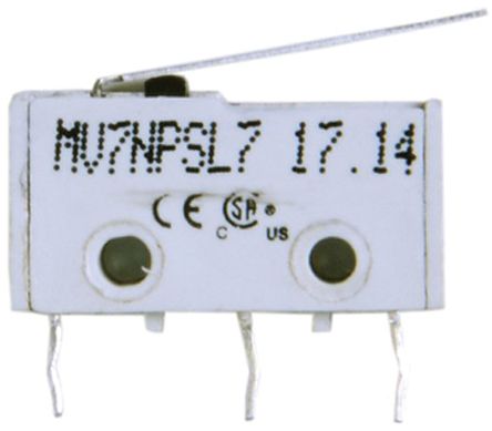 MV7NPSL7, RS PRO SP Lever Subminiature Micro Switch, 2 A @ 250 V ac, Микропереключатель