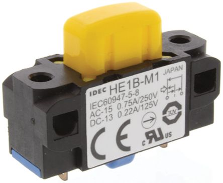 HE1B-M1, Idec Single Pole Single Throw (SPST) Latching Enabling Switch, IP40, Side, 250V ac/dc, Кнопочный переключатель