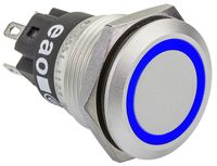 82-5551.1123, EAO Single Pole Double Throw (SPDT) Momentary Blue LED Push Button Switch, IP65, IP67, 19 (Dia.)mm, Panel Mount, 12V, Кнопочный переключатель