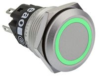 82-5551.1133, EAO Single Pole Double Throw (SPDT) Momentary Green LED Push Button Switch, IP65, IP67, 19 (Dia.)mm, Panel Mount, 12V, Кнопочный переключатель