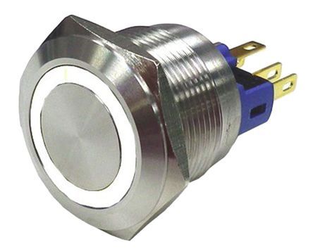 AV03L-B32-M3-FR-W-12V, RS PRO Single Pole Double Throw (SPDT) Latching White LED Push Button Switch, IP65, IP67, 16 (Dia.)mm, Panel Mount,, Кнопочный переключатель