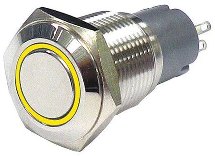 AV03L-B32-M3-FR-Y-12V, RS PRO Single Pole Double Throw (SPDT) Latching Yellow LED Push Button Switch, IP65, IP67, 16 (Dia.)mm, Panel Mount,, Кнопочный переключатель