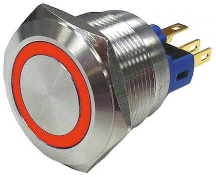 AV03L-B12-M3-FR-R-230V, RS PRO Single Pole Double Throw (SPDT) Latching Red LED Push Button Switch, IP65, IP67, 22 (Dia.)mm, Panel Mount, 250V, Кнопочный переключатель