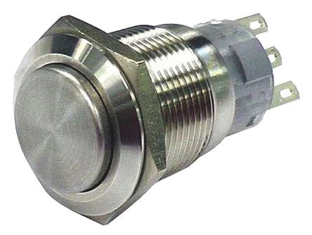 AV02-B22-M3-R, RS PRO Single Pole Double Throw (SPDT) Momentary Push Button Switch, IP65, IP67, 19 (Dia.)mm, Panel Mount, 250V ac, Кнопочный переключатель