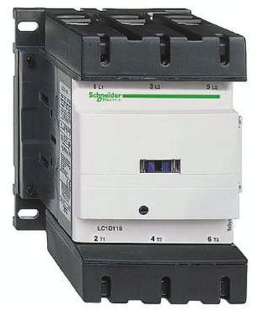 LC1D115G7, Schneider Electric 3 Pole Contactor - 115 A, 110 V ac Coil, TeSys D, 3NO, 55 kW, Контактор