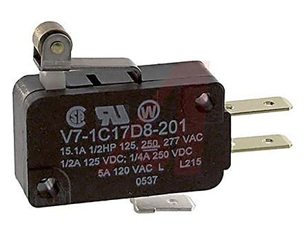 V7-1C17D8-201, Honeywell SPDT Roller Lever Microswitch, 15 A @ 125 V ac, Микропереключатель