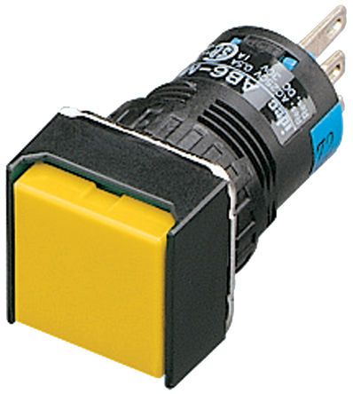 AB6Q-M1P-Y, Idec Single Pole Double Throw (SPDT) Momentary Push Button Switch, IP65, 16 (Dia.)mm, Panel Mount, 250V ac/dc, Кнопочный переключатель