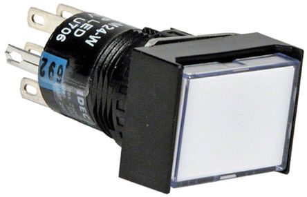 AL6H-A23P-W, Idec Double Pole Double Throw (DPDT) Latching White LED Push Button Switch, IP65, 24 x 18mm, Panel Mount, 250V, Кнопочный переключатель