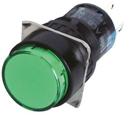 AL6M-M14P-G, Idec Single Pole Double Throw (SPDT) Momentary Green LED Push Button Switch, IP65, 16.2 (Dia.)mm, Panel Mount, 250V, Кнопочный переключатель