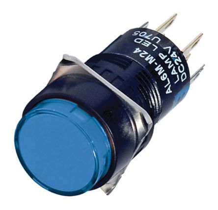 AL6M-M14P-S, Idec Single Pole Double Throw (SPDT) Momentary Blue LED Push Button Switch, IP65, 16.2 (Dia.)mm, Panel Mount, 250V, Кнопочный переключатель