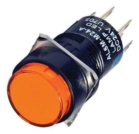 AL6M-M24-A, Idec Double Pole Double Throw (DPDT) Momentary Amber LED Push Button Switch, IP40, 16.2 (Dia.)mm, Panel Mount, 250V, Кнопочный переключатель