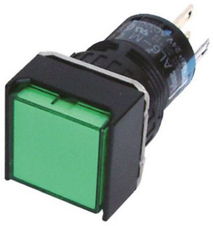 AL6Q-A14P-G, Idec Single Pole Double Throw (SPDT) Latching Green LED Push Button Switch, IP65, 24 x 24mm, Panel Mount, 250V, Кнопочный переключатель