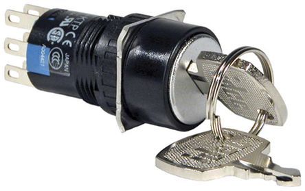 AS6M-2KT2PA, Idec IP40, IP65 Key Switch, Double Pole Double Throw (DPDT), 1 A 2-Way, Выключатель с ключом