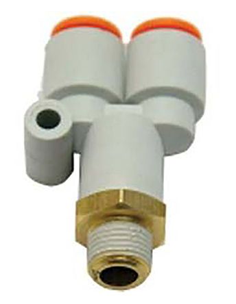 KQ2U08-01AS, SMC Threaded-to-Tube Pneumatic Y Threaded-to-Tube Adapter, Push In 8 mm x Push In 8 mm x R 1/8, 1 MPa, 3 MPa