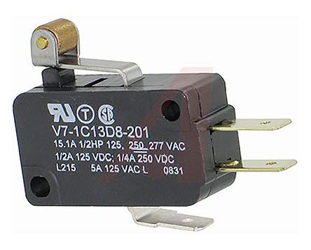 V7-1C13D8-201, Honeywell SPDT Roller Lever Microswitch, 15 A, Микропереключатель