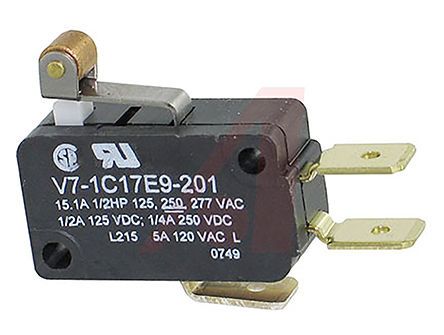 V7-1C17E9-201, Honeywell SPDT Roller Lever Microswitch, 15 A, Микропереключатель