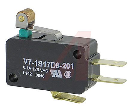 V7-1S17D8-201, Honeywell SPDT Roller Lever Microswitch, 100 mA, Микропереключатель