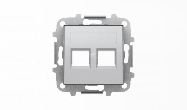 Накладка для двух суппортов/разъемов типа 2017... и/или 2018... со шторками и полем для надписи SKY серебристый алюмини