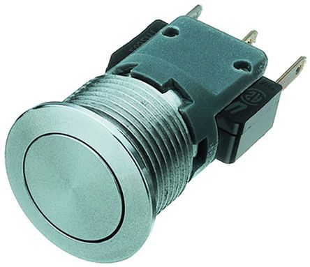 1241.6612.1120000, Schurter MSM 16 ST Single Pole Double Throw (SPDT) Momentary Push Button Switch, IP40, IP67, Panel Mount, 125 V dc, 250, Кнопочный переключатель