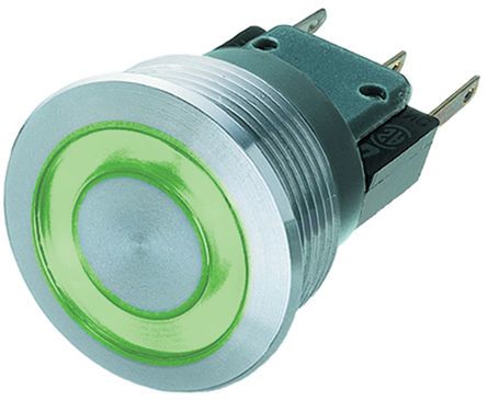 1241.6663.1122000, Schurter MSM 30 Single Pole Double Throw (SPDT) Momentary Green LED Push Button Switch, IP40, IP67, 19.1 (Dia.)mm,, Кнопочный переключатель