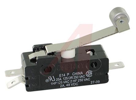 0E1400K0, ZF SPDT Roller Lever Microswitch, 2 A @ 48 V dc, 25 A @ 125/250 V ac, Микропереключатель