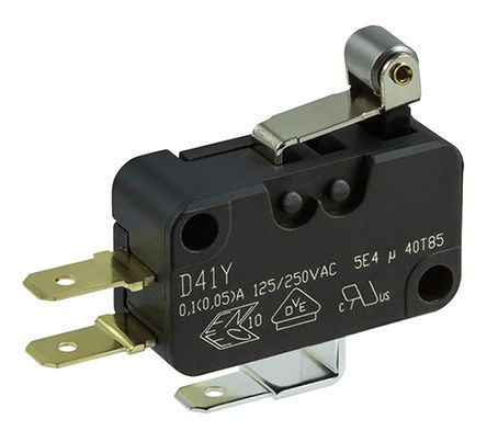 D413-R1RA-G2, ZF SPDT Roller Lever Microswitch, 1 A @ 125 V ac, 500 mA @ 30 V dc, Микропереключатель