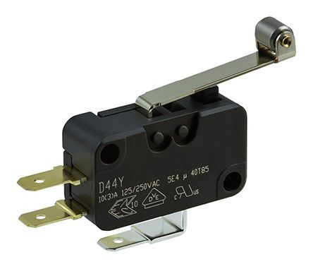 D443-R1RD-G2, ZF SPDT Roller Lever Microswitch, 10 A @ 125/250 V ac, 6 A @ 30 V dc, Микропереключатель