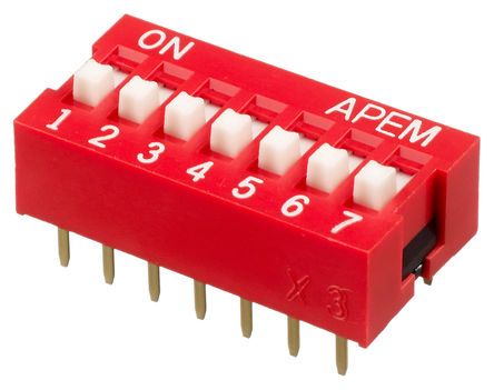 NDS-07-V, Apem 7 Way Through Hole DIP Switch SPST, Raised Actuator, Переключатель