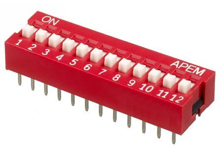 NDS-12-V, APEM 12 Way Through Hole DIP Switch SPST, Raised Actuator, Переключатель