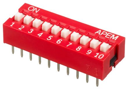 NDS-10-V, APEM 10 Way Through Hole DIP Switch SPST, Raised Actuator, Переключатель