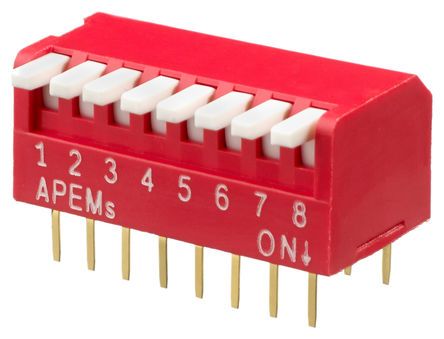 DPL08V, APEM 8 Way Through Hole Piano Dip Switch SPST, Piano Actuator, Переключатель