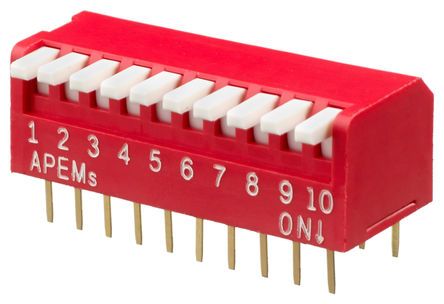 DPL10V, Apem 10 Way Through Hole Piano Dip Switch SPST, Piano Actuator, Переключатель