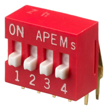 DA04V, APEM 4 Way Through Hole DIP Switch SPST, Raised Actuator, Переключатель