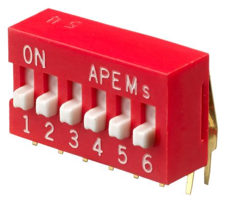 DA06V, Apem 6 Way Through Hole DIP Switch SPST, Raised Actuator, Переключатель