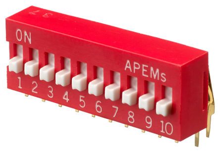 DA10V, APEM 10 Way Through Hole DIP Switch SPST, Raised Actuator, Переключатель