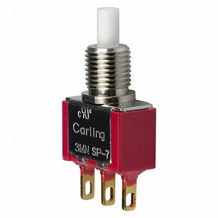 3MN-SP-7-P1-B11-M1GE, Carling Technologies Single Pole Single Throw (SPST) Momentary Miniature Push Button Switch, 15.24 x 12.7mm, Panel, Кнопочный переключатель