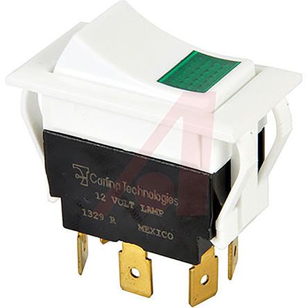 LTIGK51-6S-WH-GN-WWH/12V/IND, Carling Technologies Illuminated Double Pole Double Throw (DPDT), On-None-Off Rocker Switch Panel Mount, Клавишный переключатель