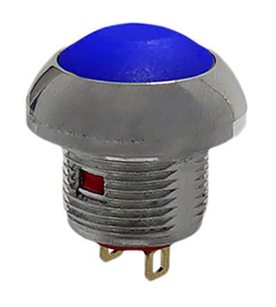 PAS6D2AM1CES7-5, RS PRO Single Pole Single Throw (SPST) Momentary Blue LED Miniature Push Button Switch, IP67, 13.6 (Dia.)mm, Threaded,, Кнопочный переключатель