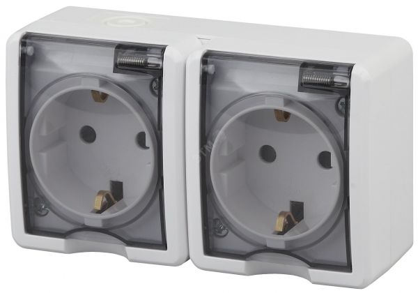 Розетка однофазная наружная (открытой установки) с заземлением без шторок белый 16А 250В IP54 винтовые клеммы 11-2403-01 Эра Эксперт