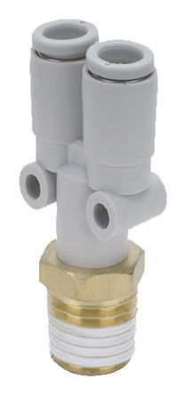 KQ2U10-04AS, SMC Threaded-to-Tube Pneumatic Y Threaded-to-Tube Adapter, Push In 8 mm x Push In 8 mm x R 1/2, 3 (Proof) MPa, 1 MPa