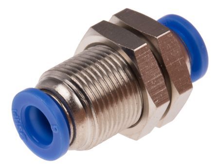 PMM 06, RS PRO Pneumatic Bulkhead Tube-to-Tube Adapter Straight Push In 6 mm to Push In 6 mm, Переходник