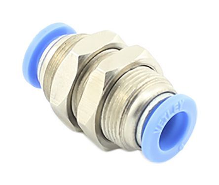 PMM 10, RS PRO Pneumatic Bulkhead Tube-to-Tube Adapter Straight Push In 10 mm to Push In 10 mm, Переходник