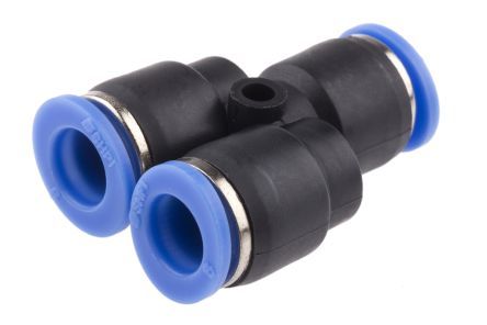 PY 08, RS PRO Pneumatic Y Tube-to-Tube Adapter, Push In 8 mm x Push In 8 mm x Push In 8 mm, Переходник
