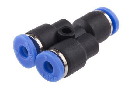 PY 04, RS PRO Pneumatic Y Tube-to-Tube Adapter, Push In 4 mm x Push In 4 mm x Push In 4 mm, Переходник