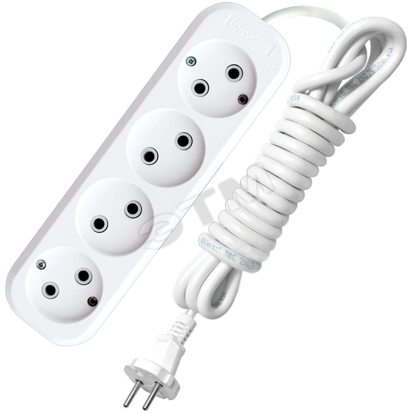 Удлинитель бытовой 4х3м без заземления 10А АВС-пластик E-204