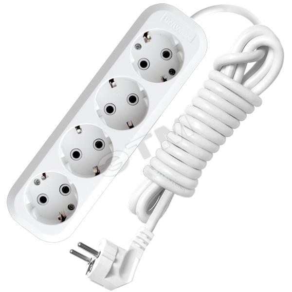 Удлинитель бытовой 4х5м с заземлением 13А АВС-пластик E-304