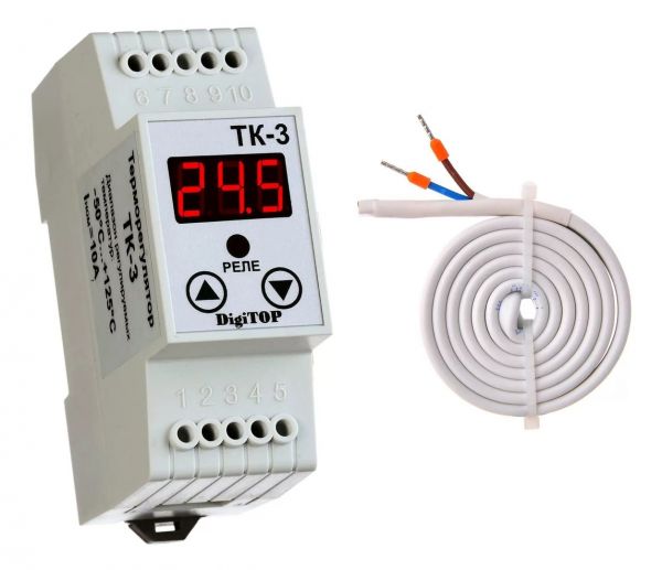 Регулятор температуры ТК-3 -50...+125С 6А в комплекте с выносным датчиком температуры